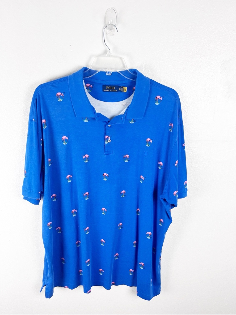 POLO RALPH LAUREN Blue Interlock Flamingo Short Sleeves Classic Fit Men’s 3XLT